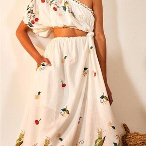 FARM Rio Red and White Embellished Maxi Resort Dress